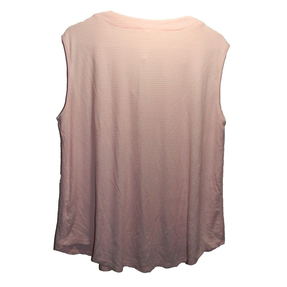 Grand Ave Design Plus 2X Tank Pink White Ribbed Sleeveless Wooden Buttons NWOT - Picture 3 of 4